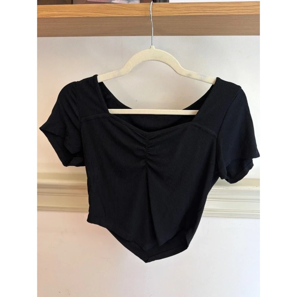 Shein Women's Short Sleeved Crop Top, Medium, Black